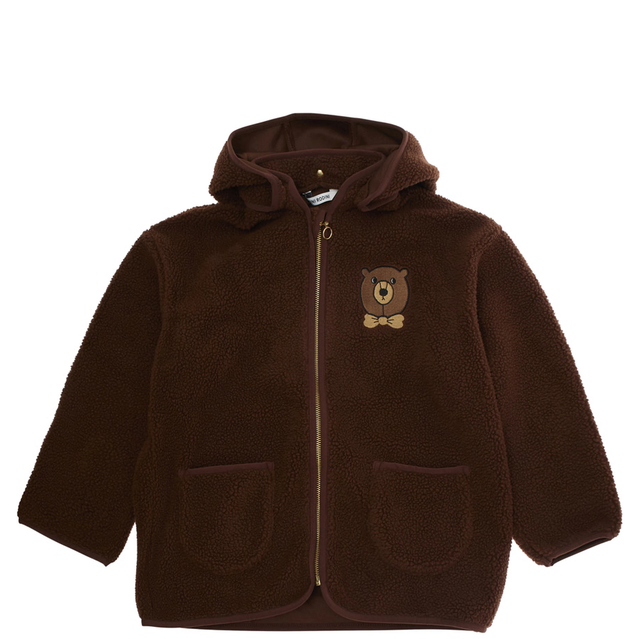 Brown High Neck Sweatshirt with Logo Patch on the Front in Faux Fur Girl