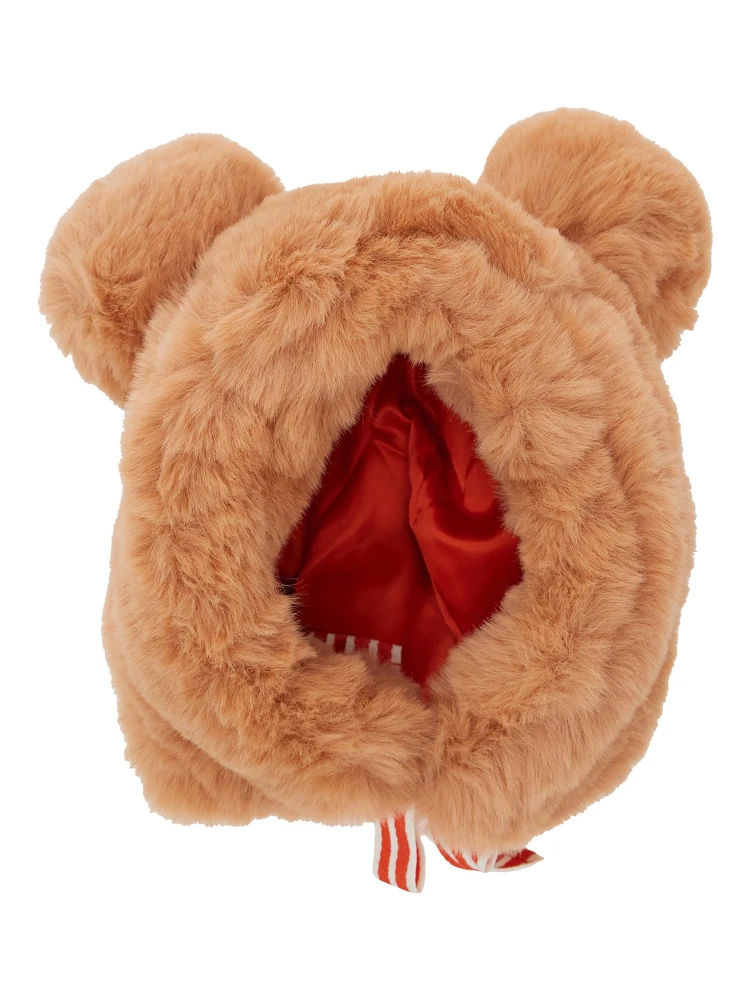 Pink Hat with Ear Detail and Striped Bow in Ecofur Girl