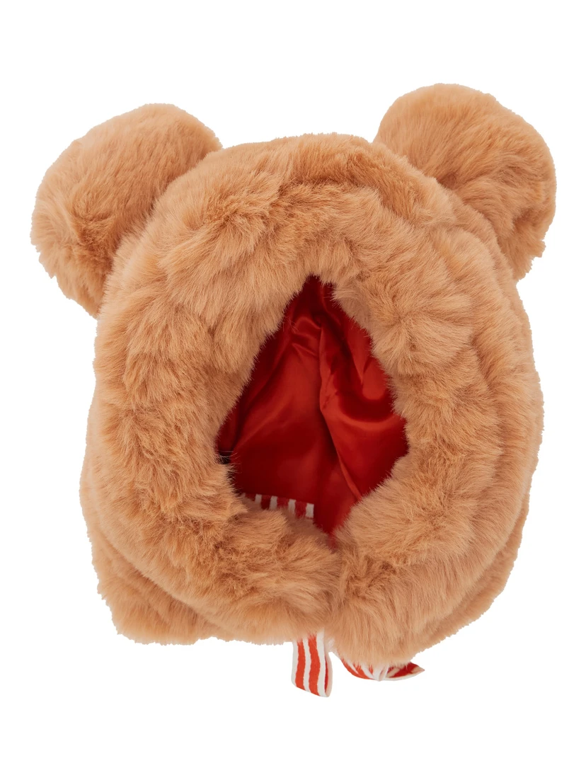 Pink Hat with Ear Detail and Striped Bow in Ecofur Girl