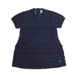 Blue Dress with Round Neck and Logo Embroidery on the Front in Wool Blend Girl