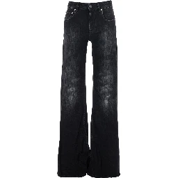 Black Jeans with Faded Effect and Wide Legi n Denim Woman
