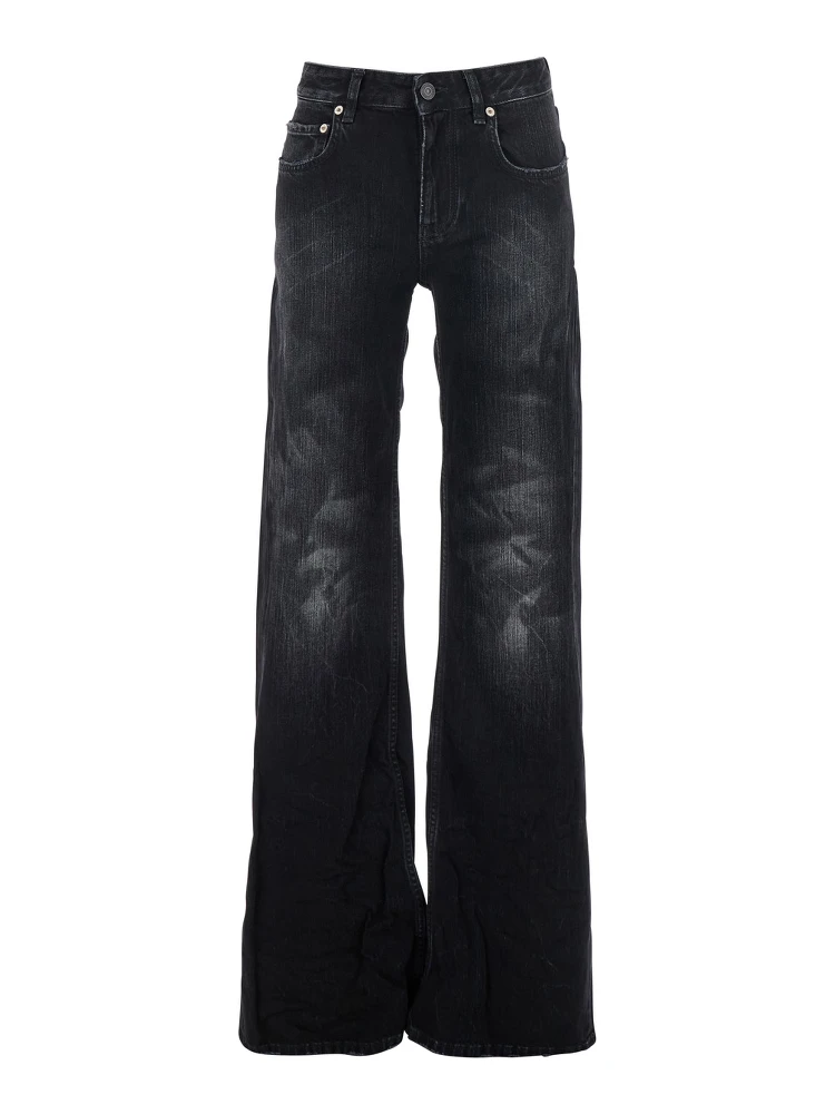 Black Jeans with Faded Effect and Wide Legi n Denim Woman
