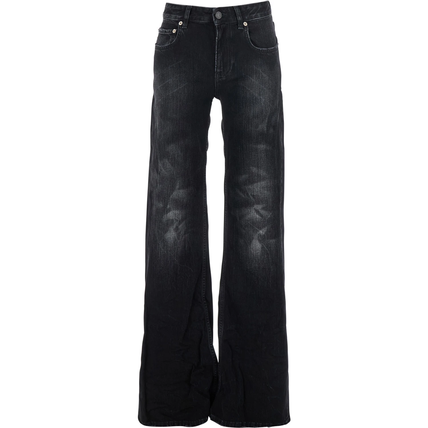 Black Jeans with Faded Effect and Wide Legi n Denim Woman