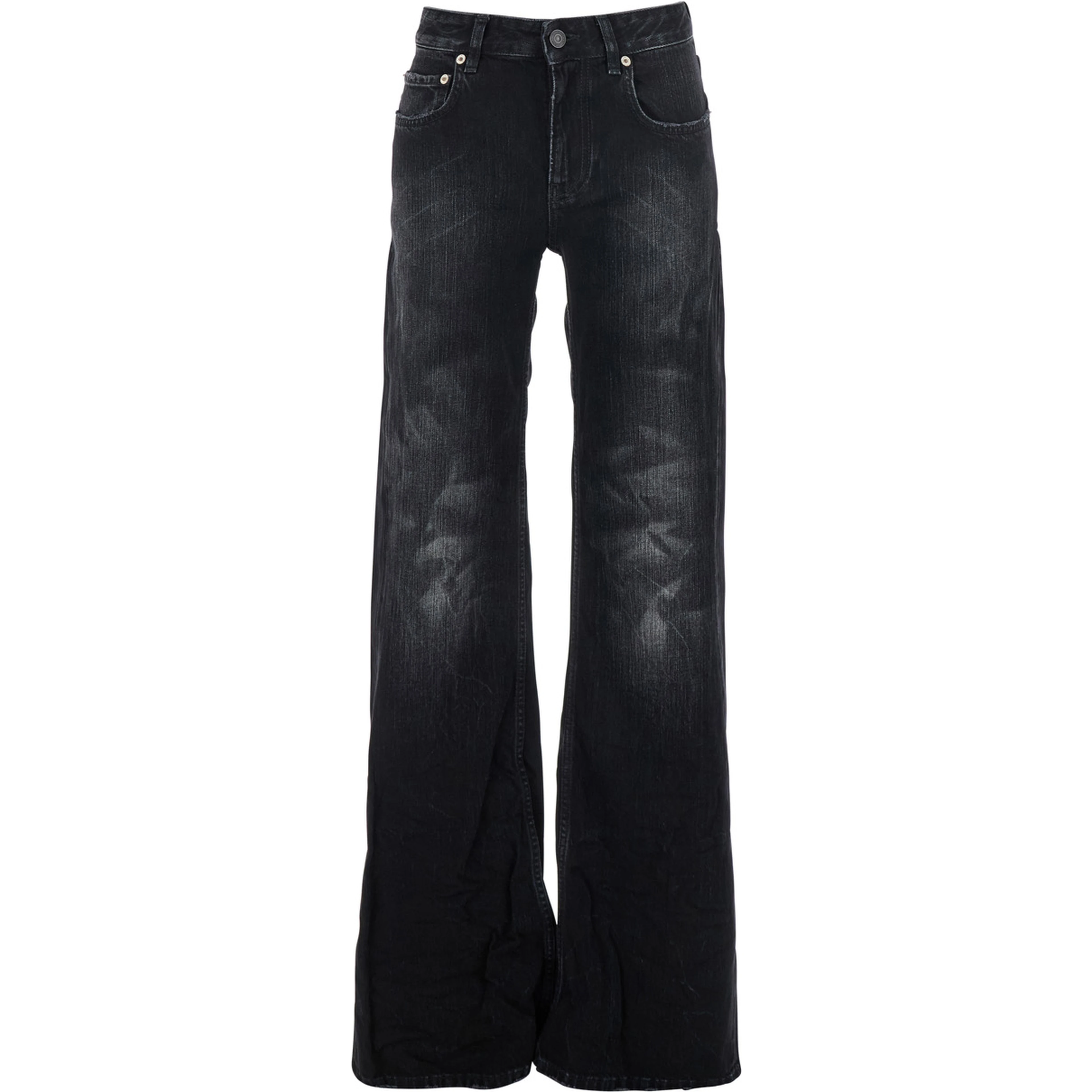 Black Jeans with Faded Effect and Wide Legi n Denim Woman