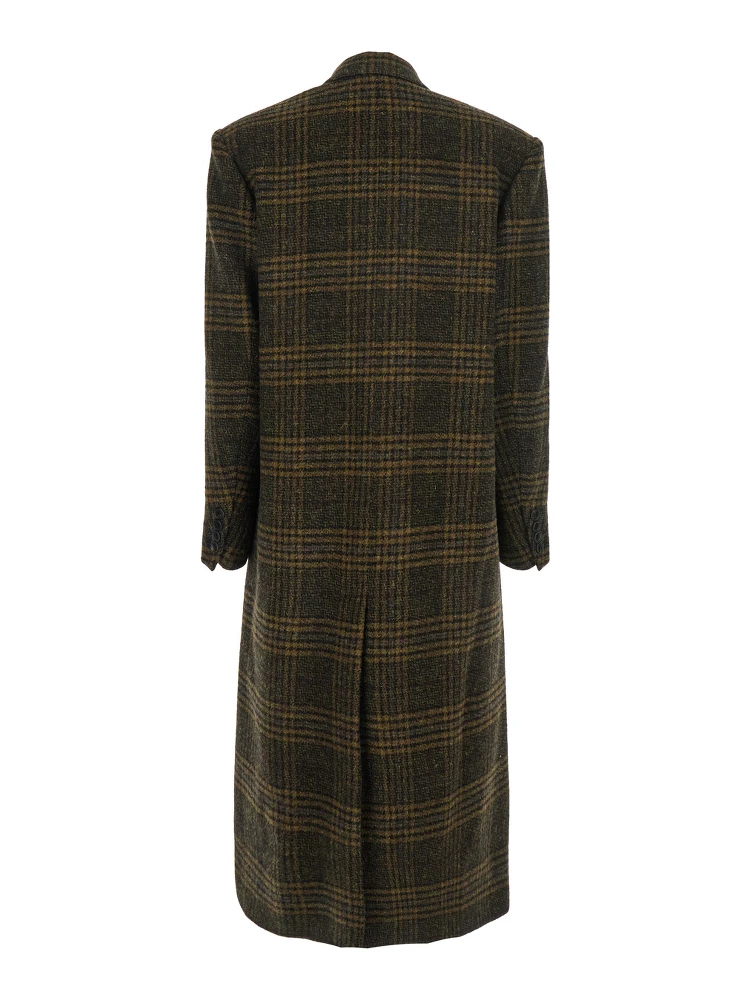 Lexana Green Double-Breasted Coat with Peak Revers and All-Over Check Motif in Wool Woman alternative