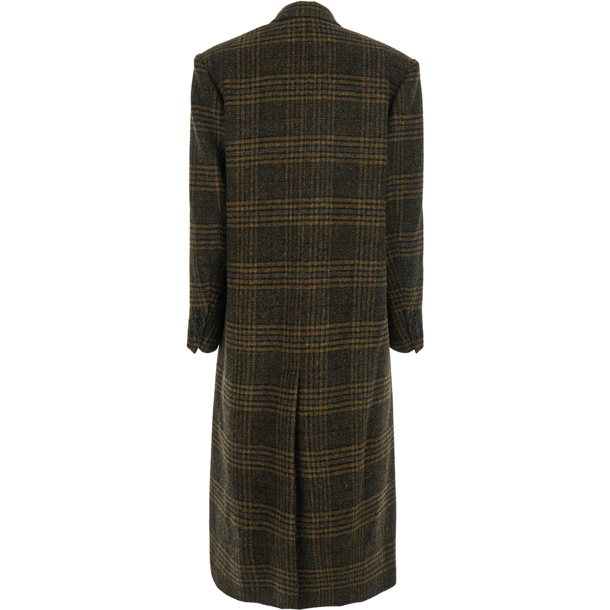 Lexana Green Double-Breasted Coat with Peak Revers and All-Over Check Motif in Wool Woman