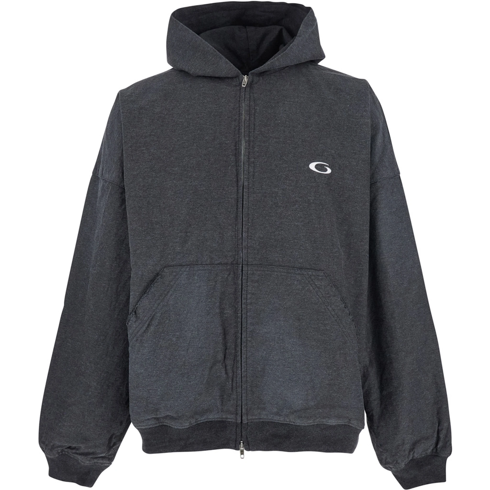 Grey Sweatshirt with Fixed Hood and Logo Detail on the Front in Cotton Man