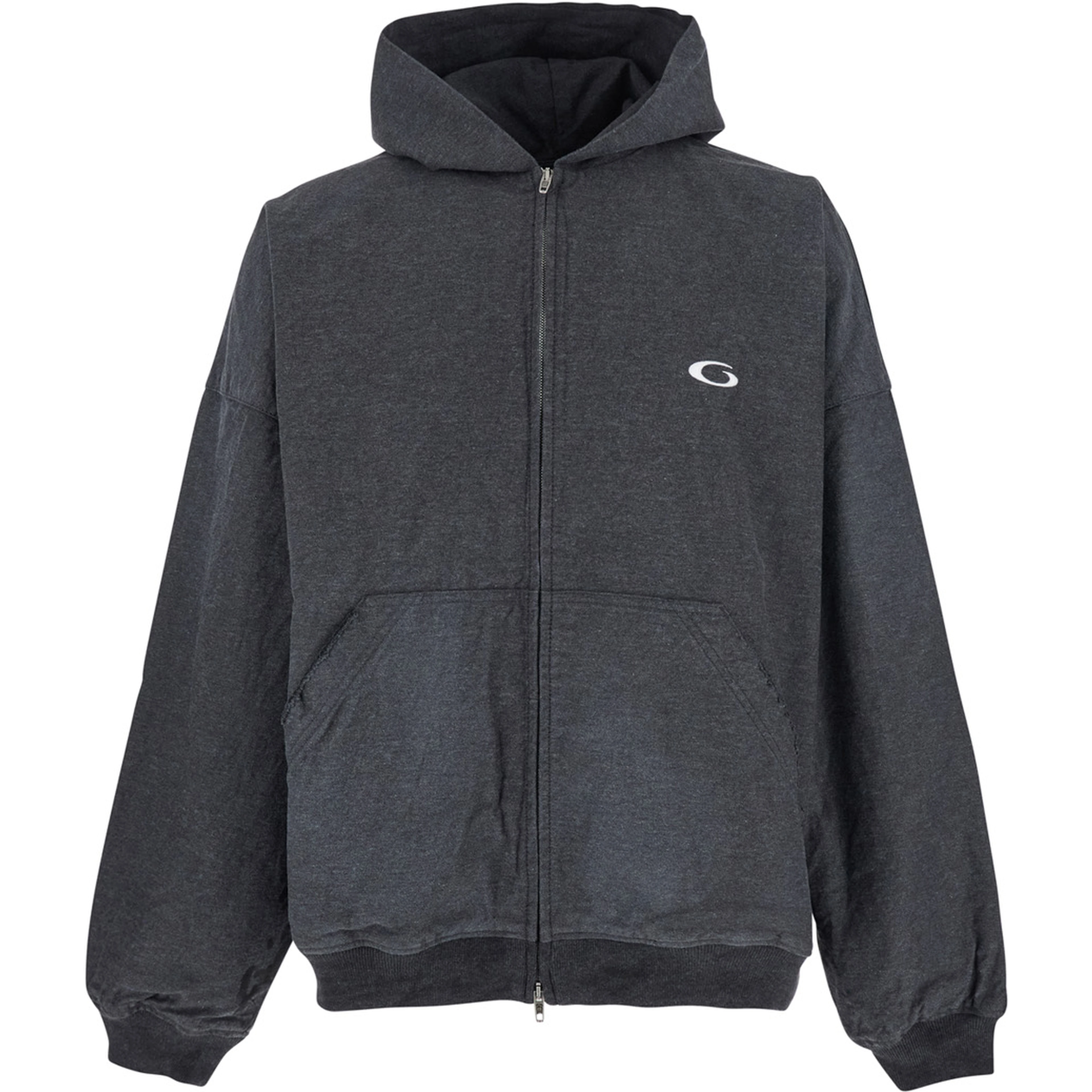 Grey Sweatshirt with Fixed Hood and Logo Detail on the Front in Cotton Man