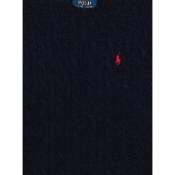Blue Sweater with Round Neck and Pony Embroidery on the Front in Wool and Cashmere Boy
