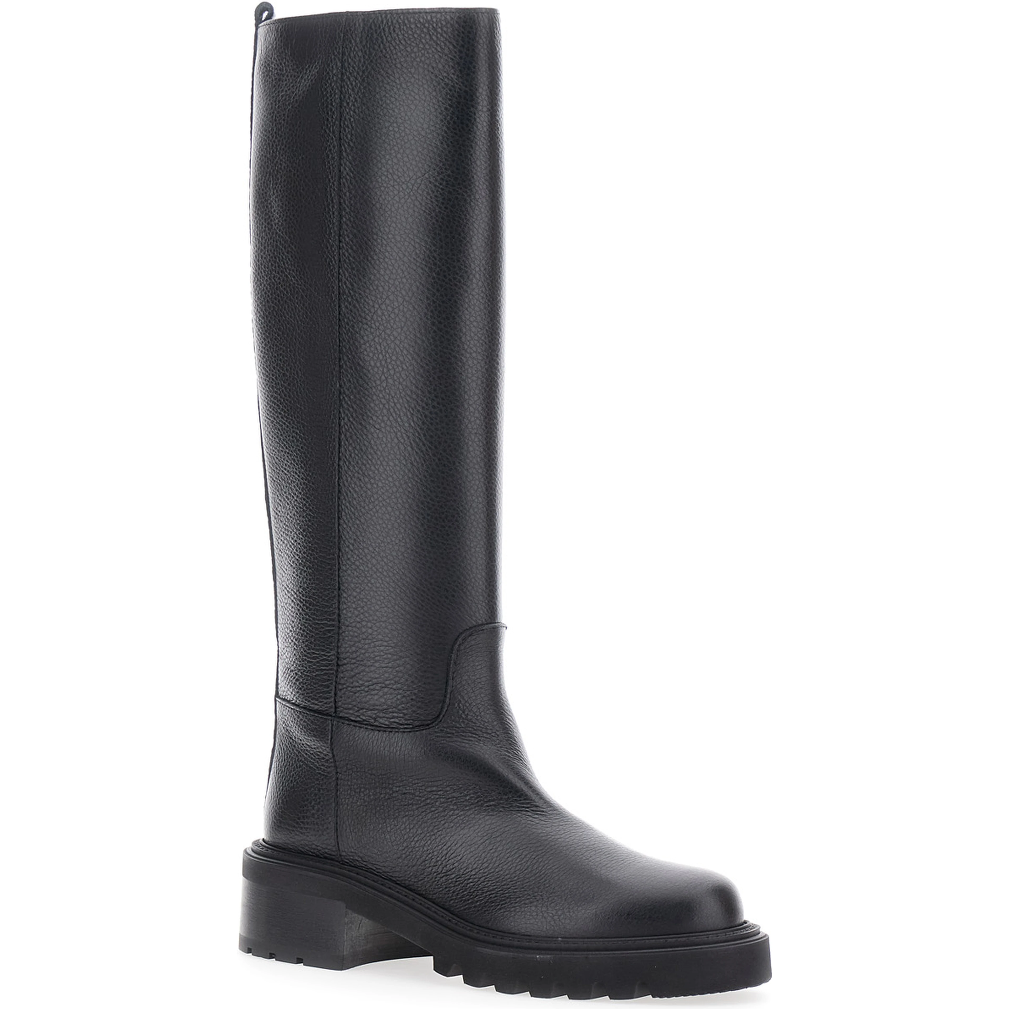 Black Knee-High Slip-On Boots in Grained Leather Woman