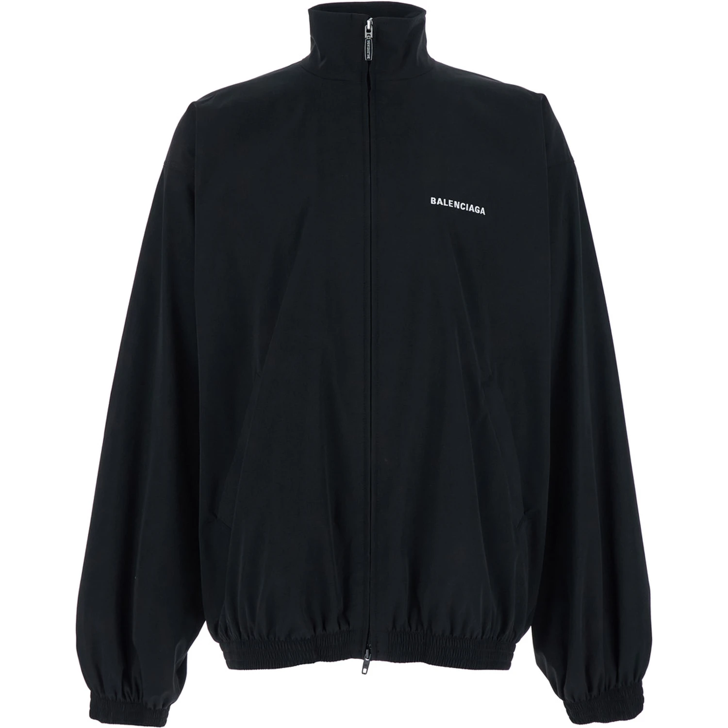 Black High Neck Sweatshirt with Logo Lettering on Front and Rear in Tech Fabric Man