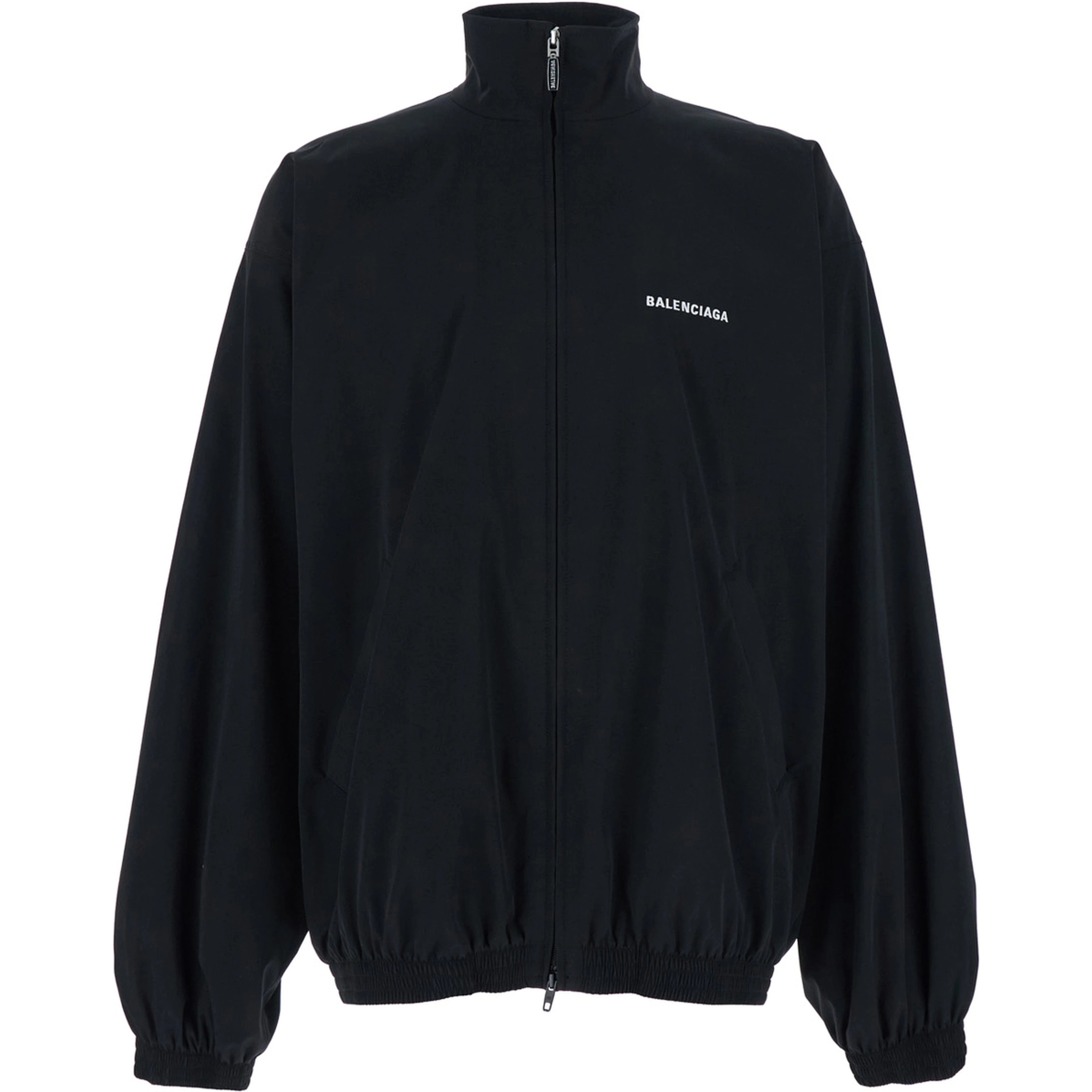Black High Neck Sweatshirt with Logo Lettering on Front and Rear in Tech Fabric Man