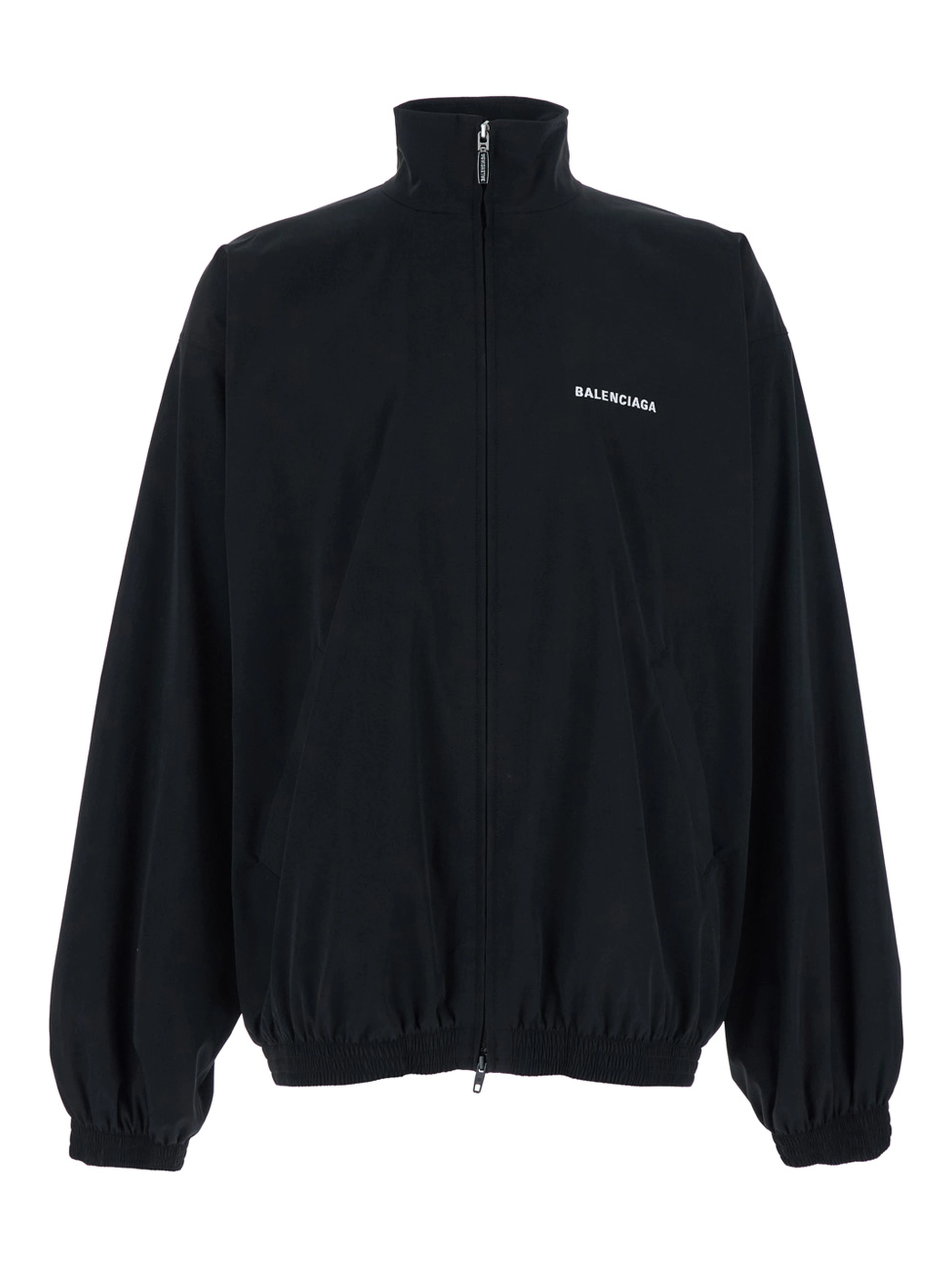 Black High Neck Sweatshirt with Logo Lettering on Front and Rear in Tech Fabric Man