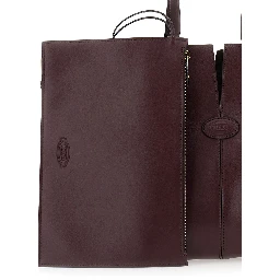Bordeaux Tote Bag with Two Top Handles and Embossed Logo Lettering on the Front in Leather Woman