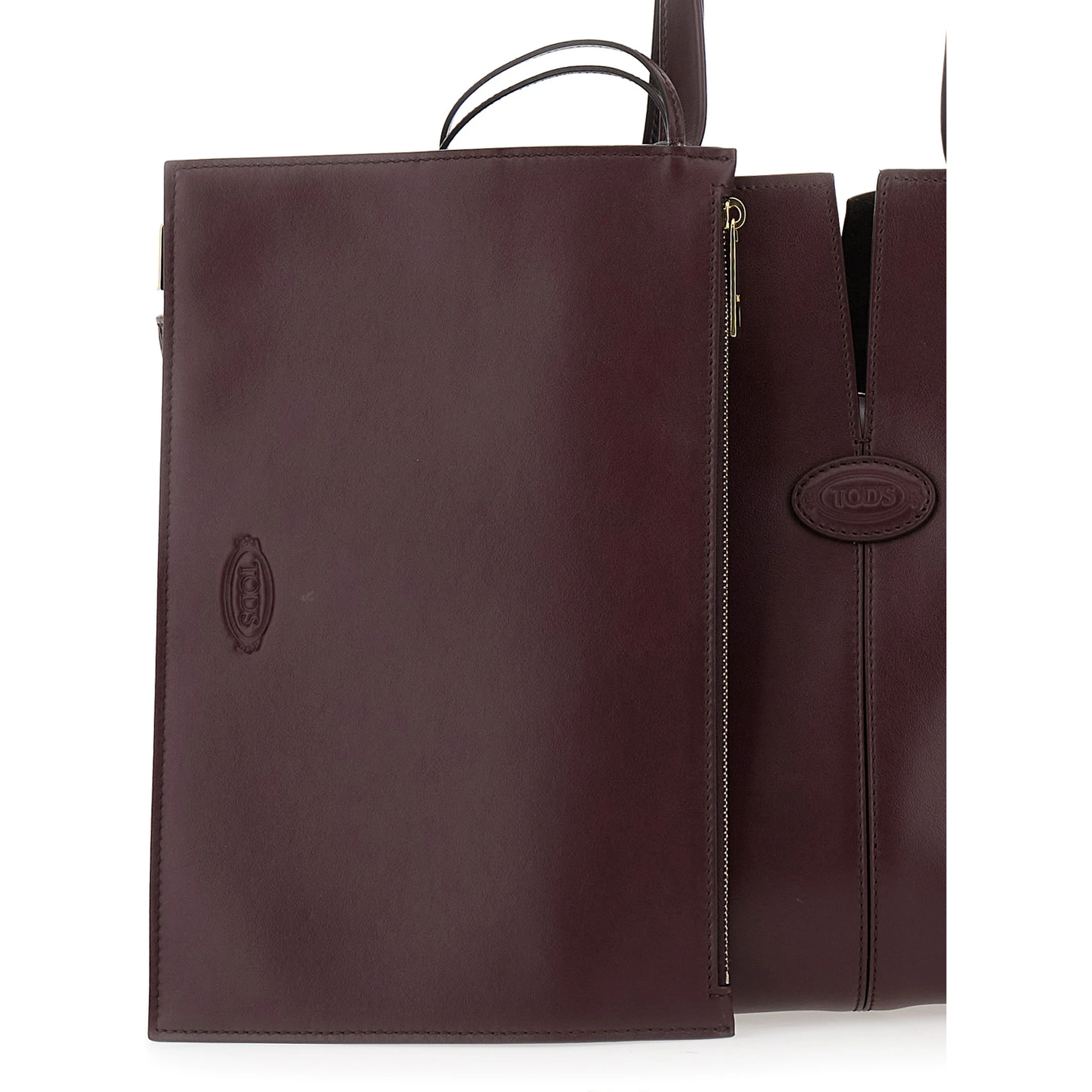 Bordeaux Tote Bag with Two Top Handles and Embossed Logo Lettering on the Front in Leather Woman