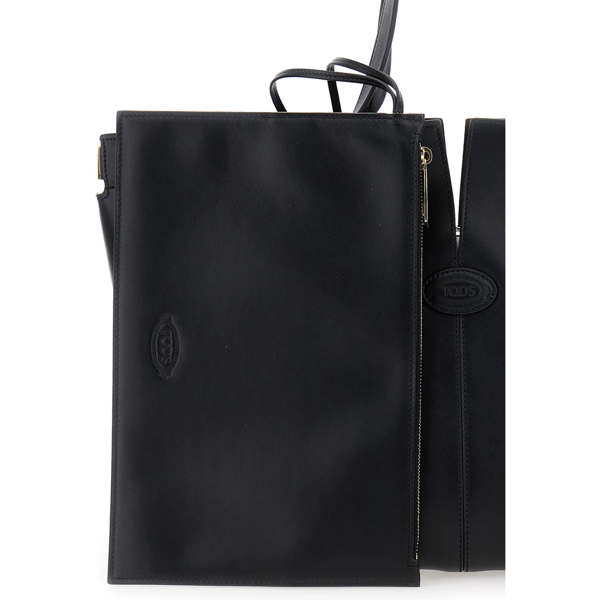 Black Tote Bag with Two Top Handles and Metal Details on the Side in Leather Woman