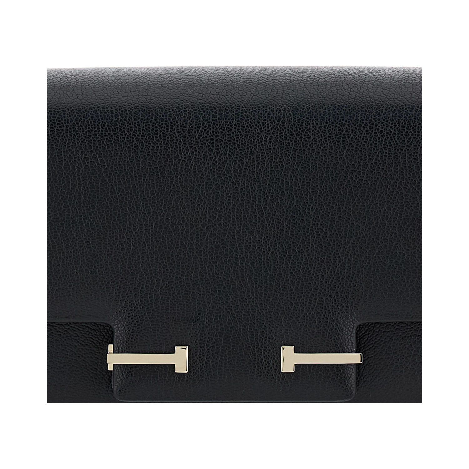 Black Crossbody Bag with Adjustable Shoulder Strap and T Plaque Closure in Grained Leather Woman