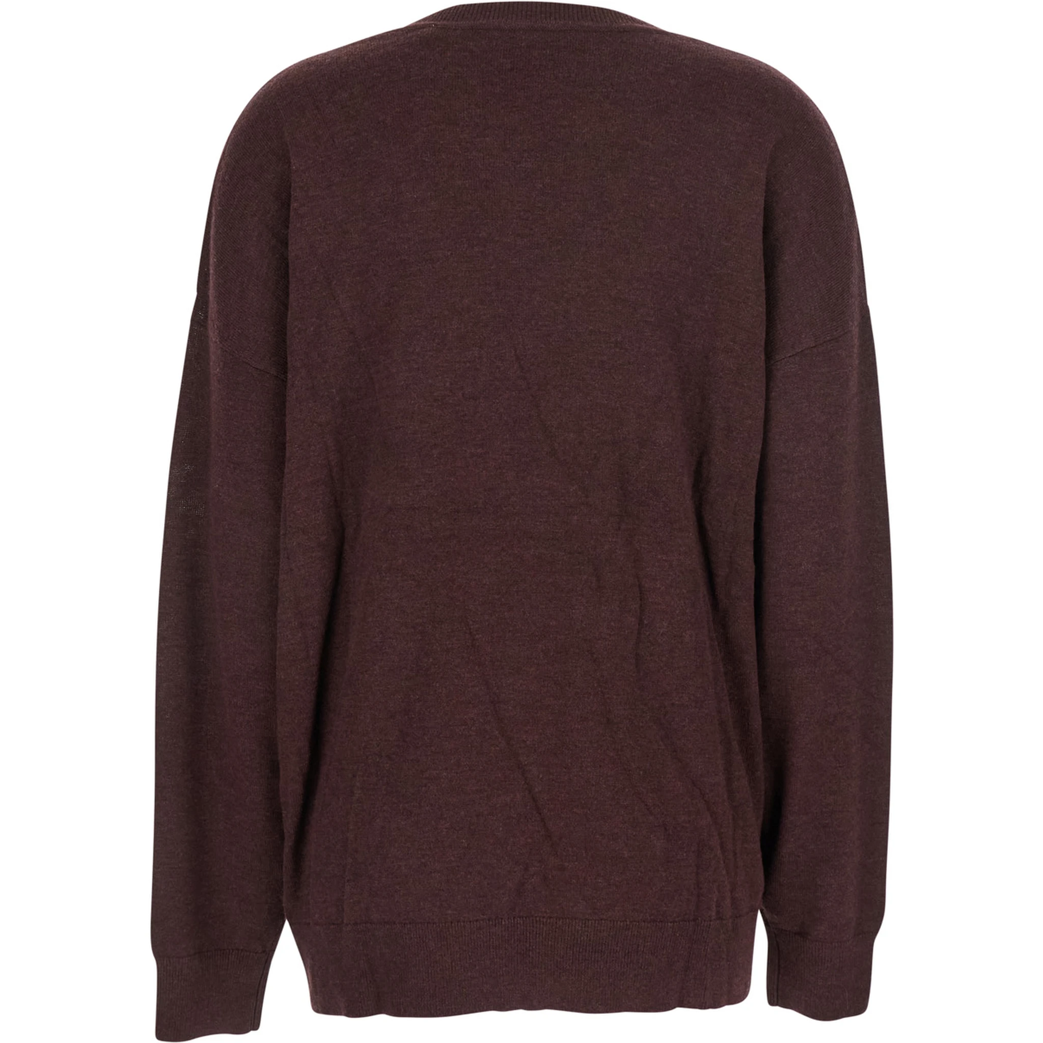 Bordeaux V-Neck Sweater with Ring Detail at the Waist in Fabric Woman