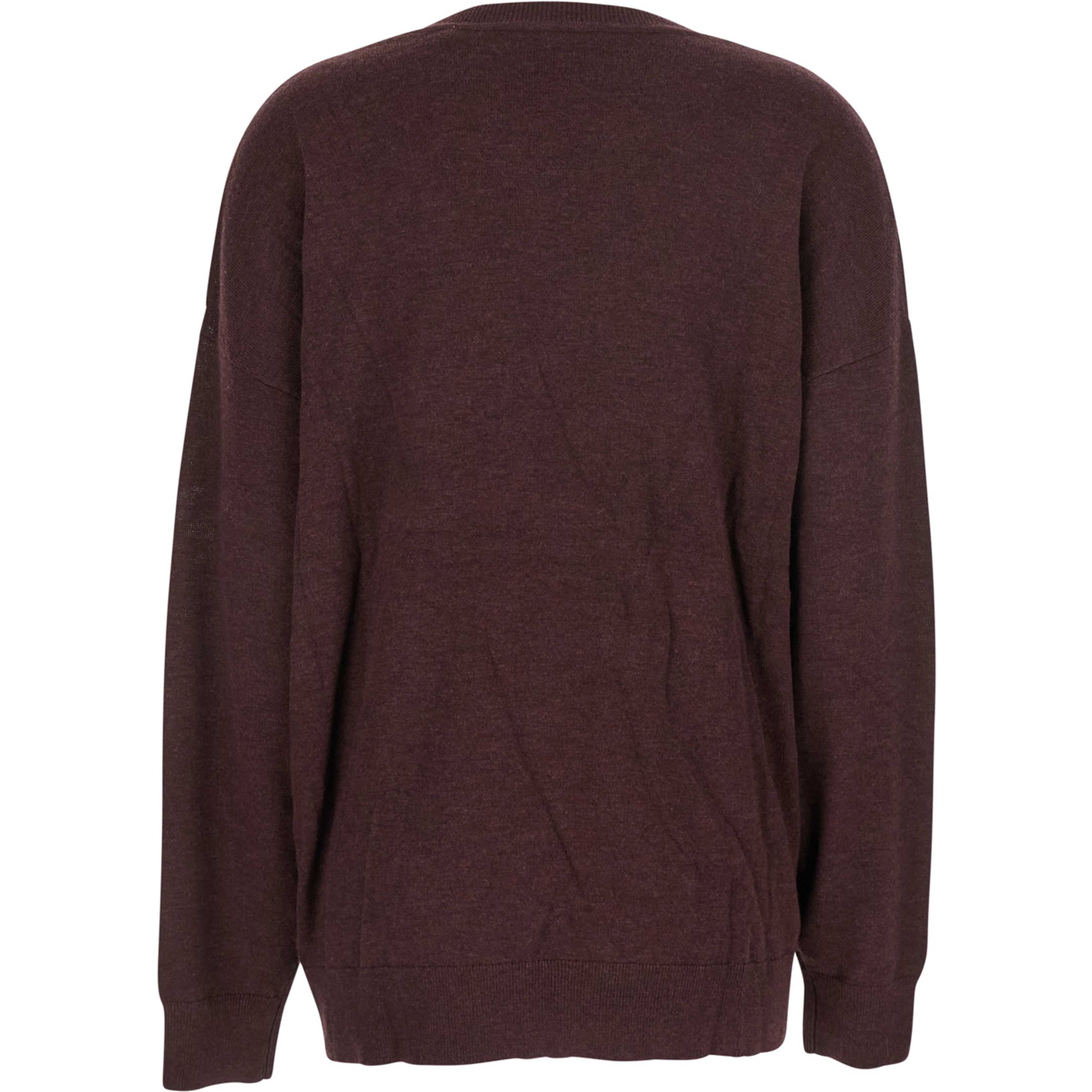 Bordeaux V-Neck Sweater with Ring Detail at the Waist in Fabric Woman