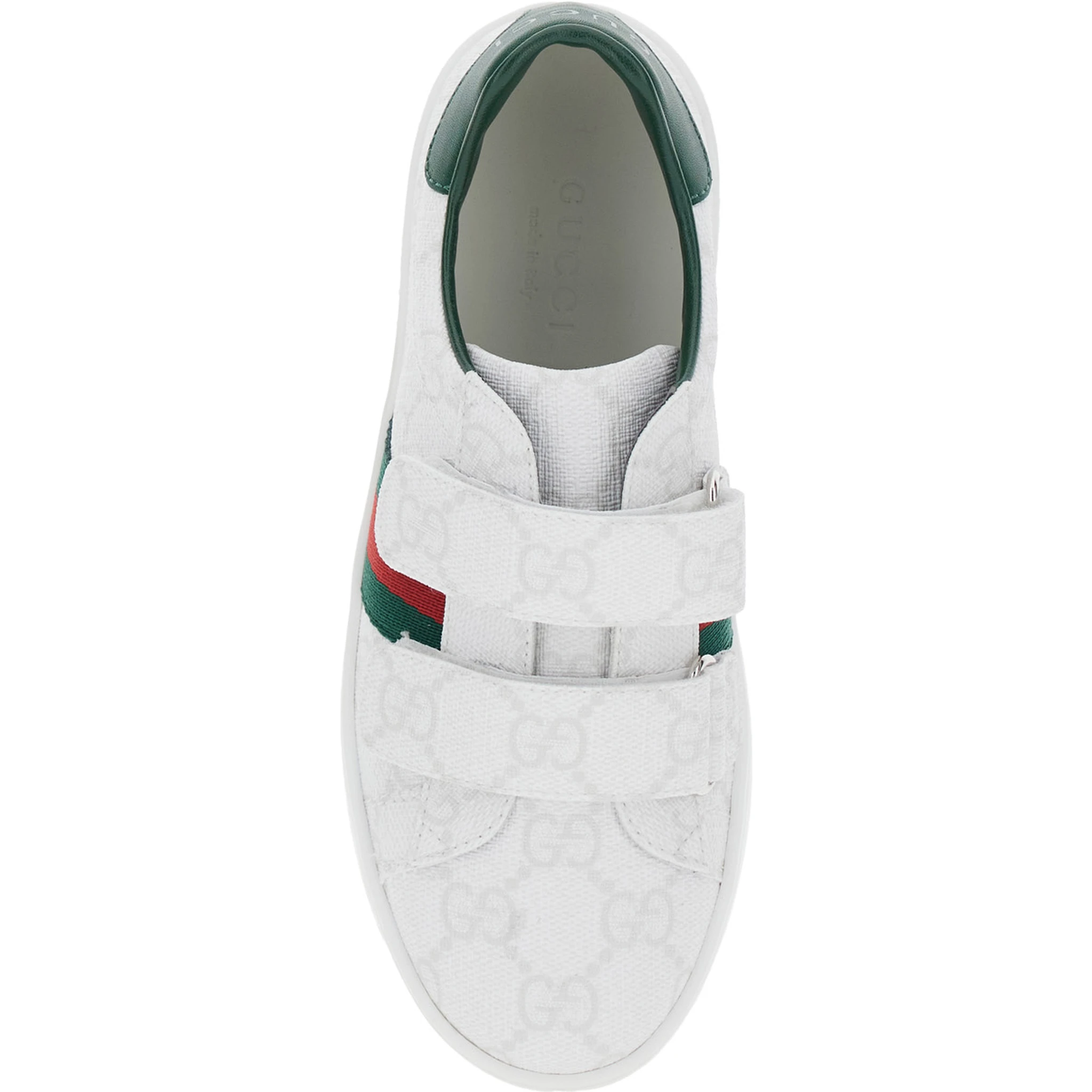 Plastic White Low Top Sneakers with Web Detail on the Side in GG Canvas Boy