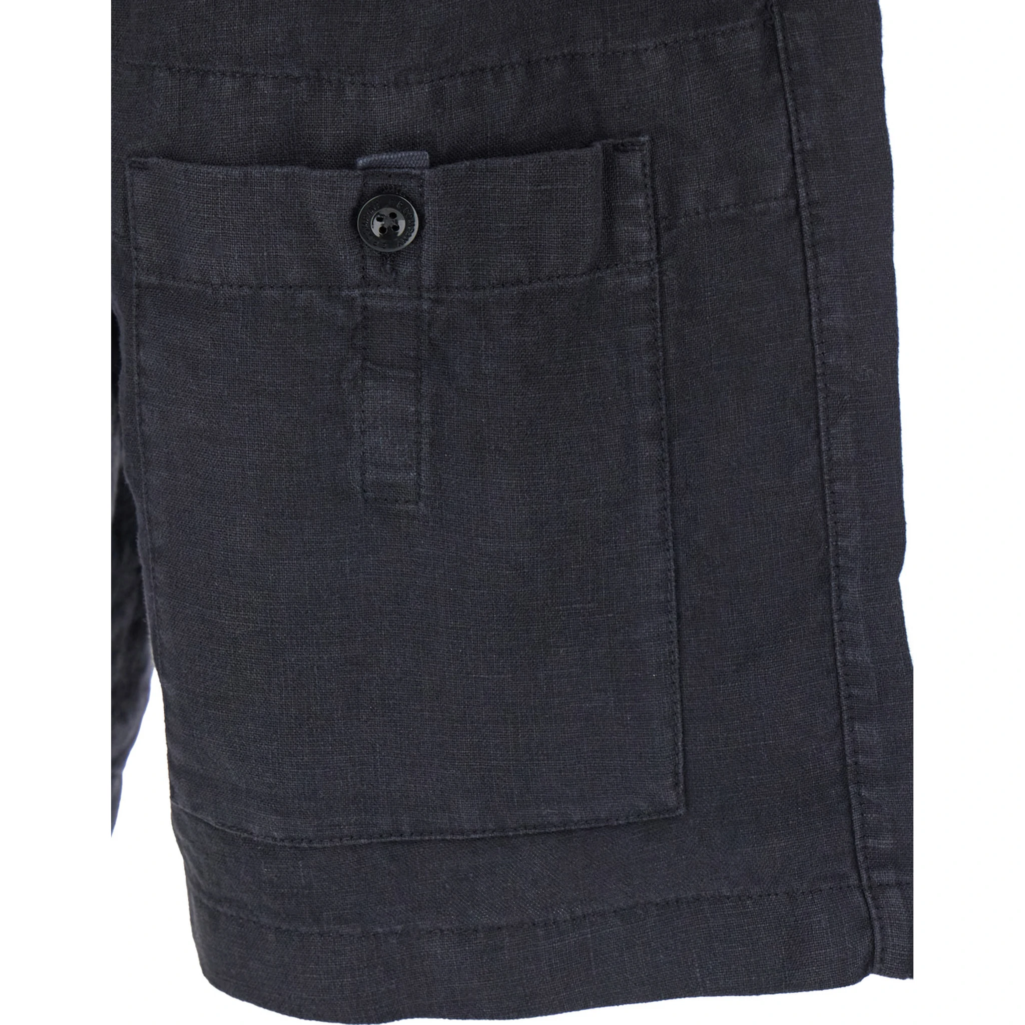Blue Bermuda Pants with Elastic Waist and Logo Patch on the Rear in Linen Man