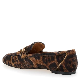 Brown Loafers with Logo Plaque on the Front and All-Over Leopard Motif in Suede Woman