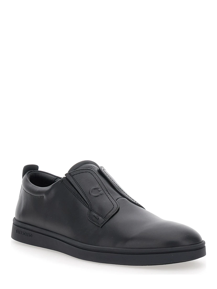 Alfie Black Sneakers with Gancini Detail on the Side and Embossed Logo Lettering on the Side in Leather Man