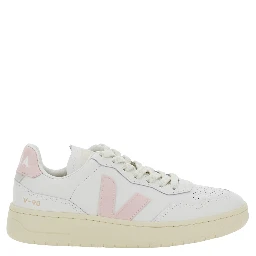 V90 White Sneaker with Side Logo and Perforated Toe in Leather Unisex
