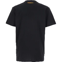 Black Crewneck T-Shirt with Print on the Front and Logo Lettering on the Rear in Cotton Man