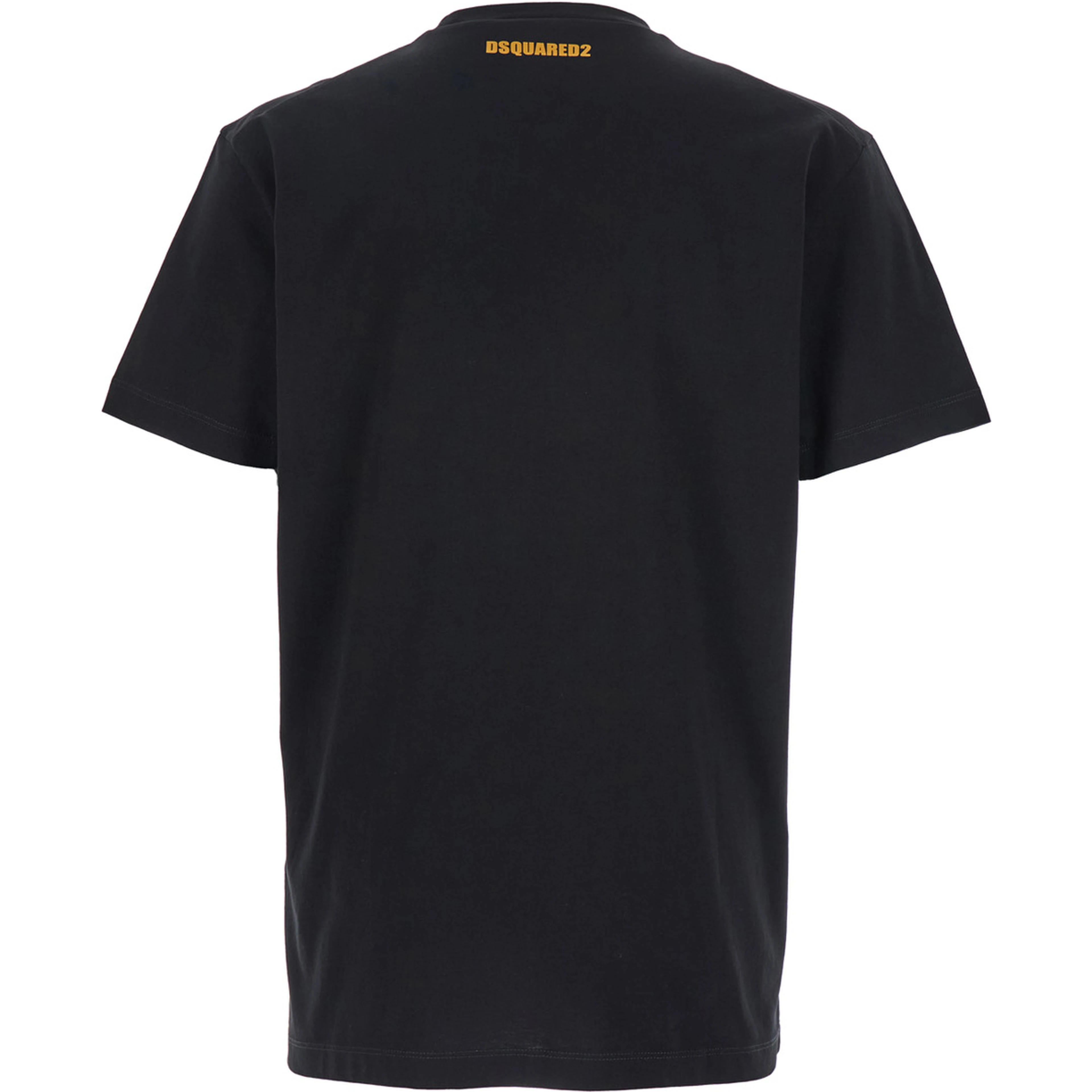Black Crewneck T-Shirt with Print on the Front and Logo Lettering on the Rear in Cotton Man