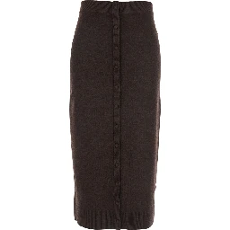 Brown Skirt with Button Fastening in Wool Woman