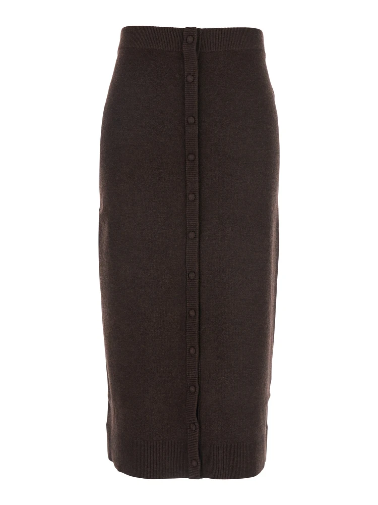 تنورة بنية اللون من الصوف مع أزرار للإغلاق، للنساء