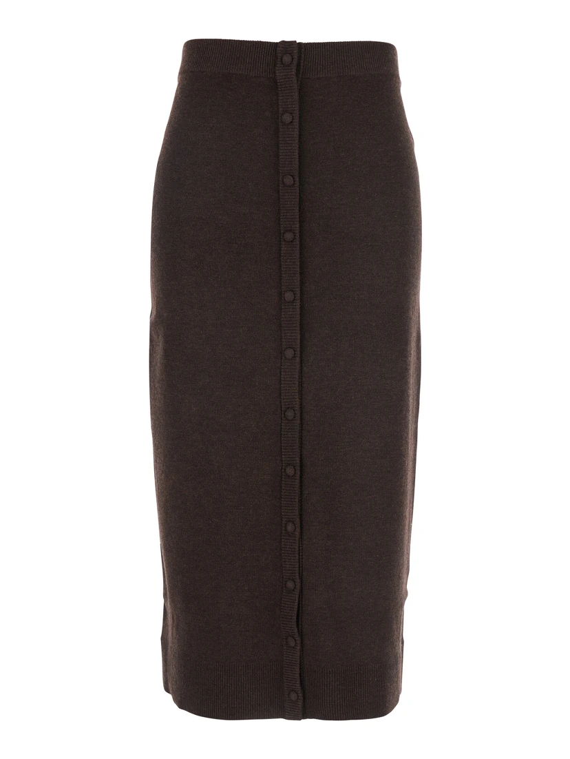 تنورة بنية اللون من الصوف مع أزرار للإغلاق، للنساء