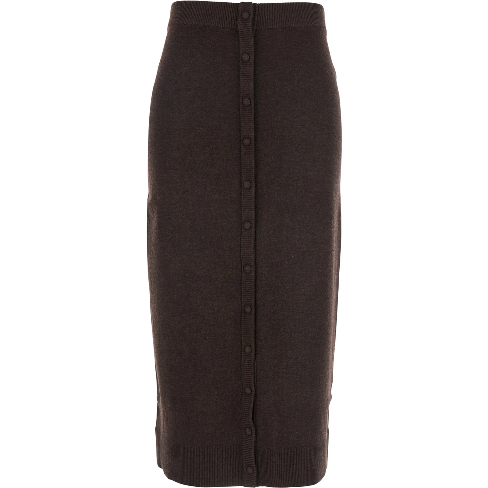 Brown Skirt with Button Fastening in Wool Woman