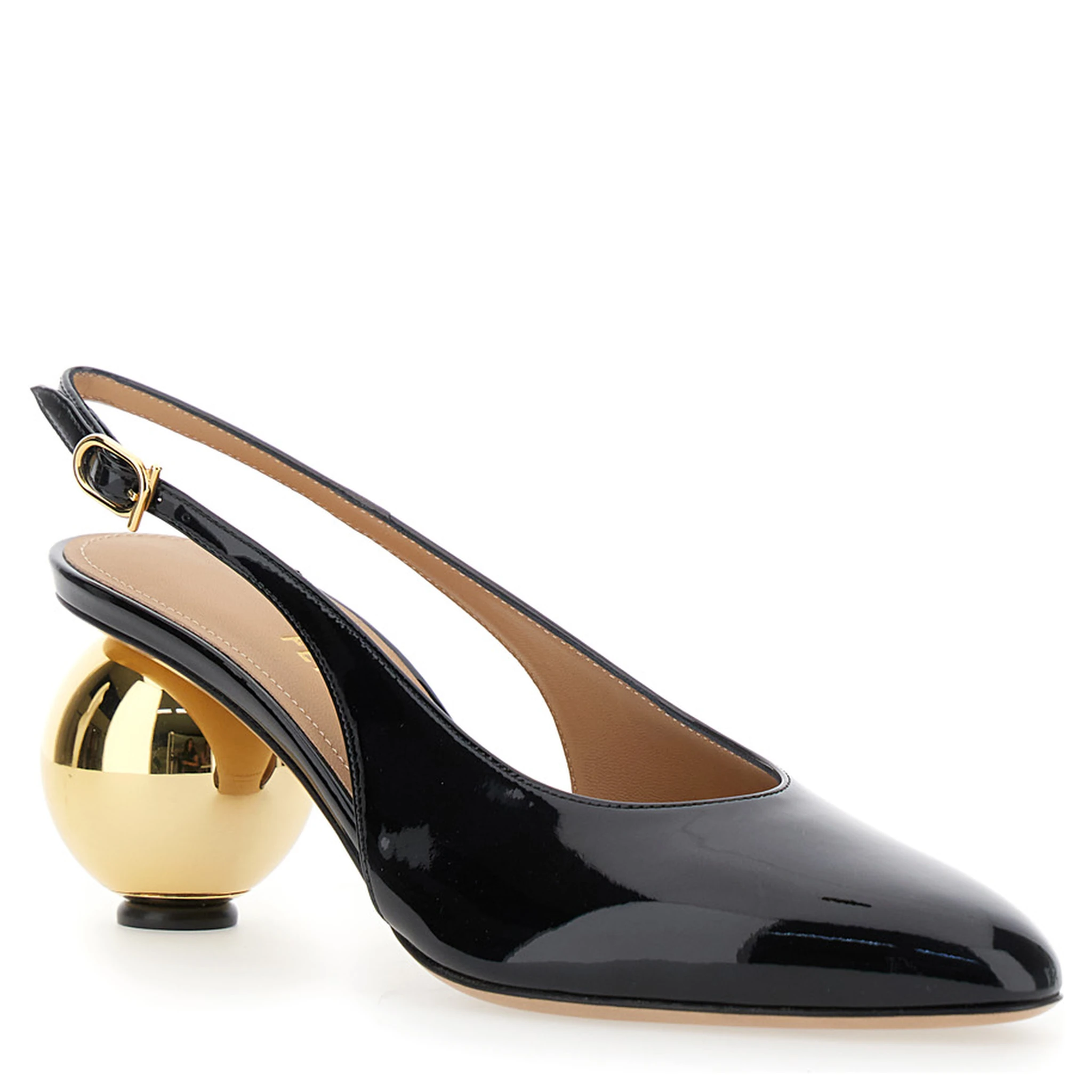 Tessie Black Slingback Pumps with Spherical Heel in Patent Leather Woman