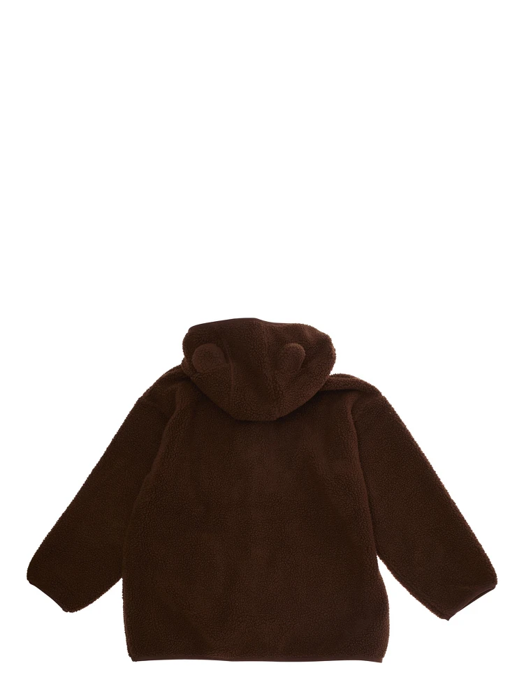Brown High Neck Sweatshirt with Logo Patch on the Front in Faux Fur Girl alternative
