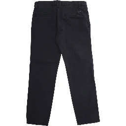 Blue Trousers with Belt Loops and Logo Plate on the Back in Cotton Boy