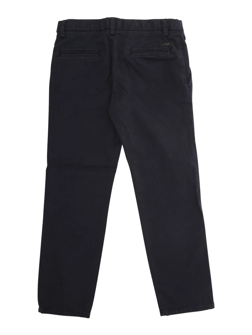 Blue Trousers with Belt Loops and Logo Plate on the Back in Cotton Boy
