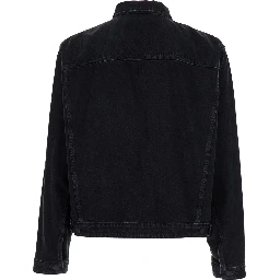 Black Jacket with Classic Collar and Embossed Logo on the Front in Denim Man