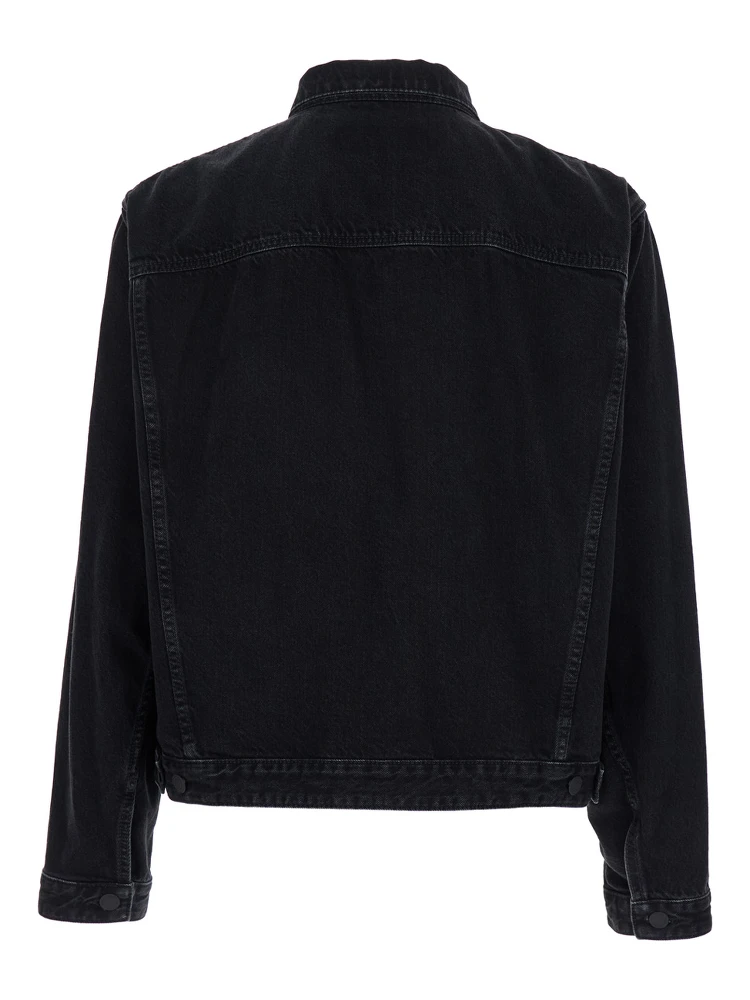 Black Jacket with Classic Collar and Embossed Logo on the Front in Denim Man alternative