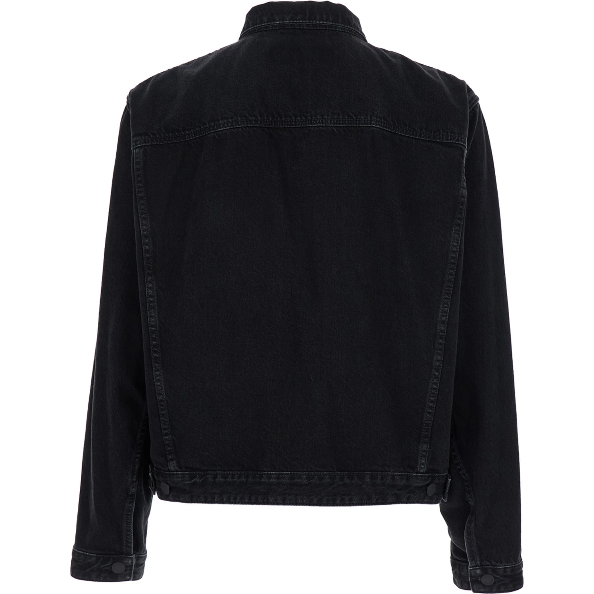 Black Jacket with Classic Collar and Embossed Logo on the Front in Denim Man