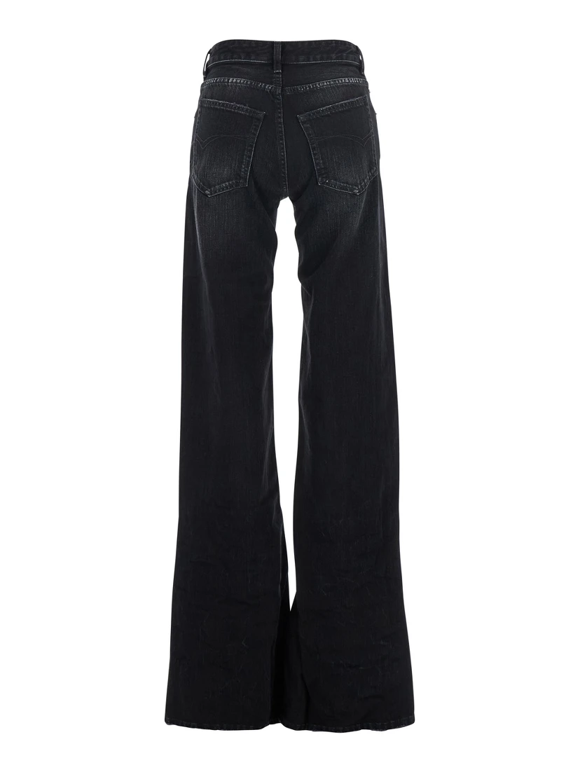 Black Jeans with Faded Effect and Wide Legi n Denim Woman