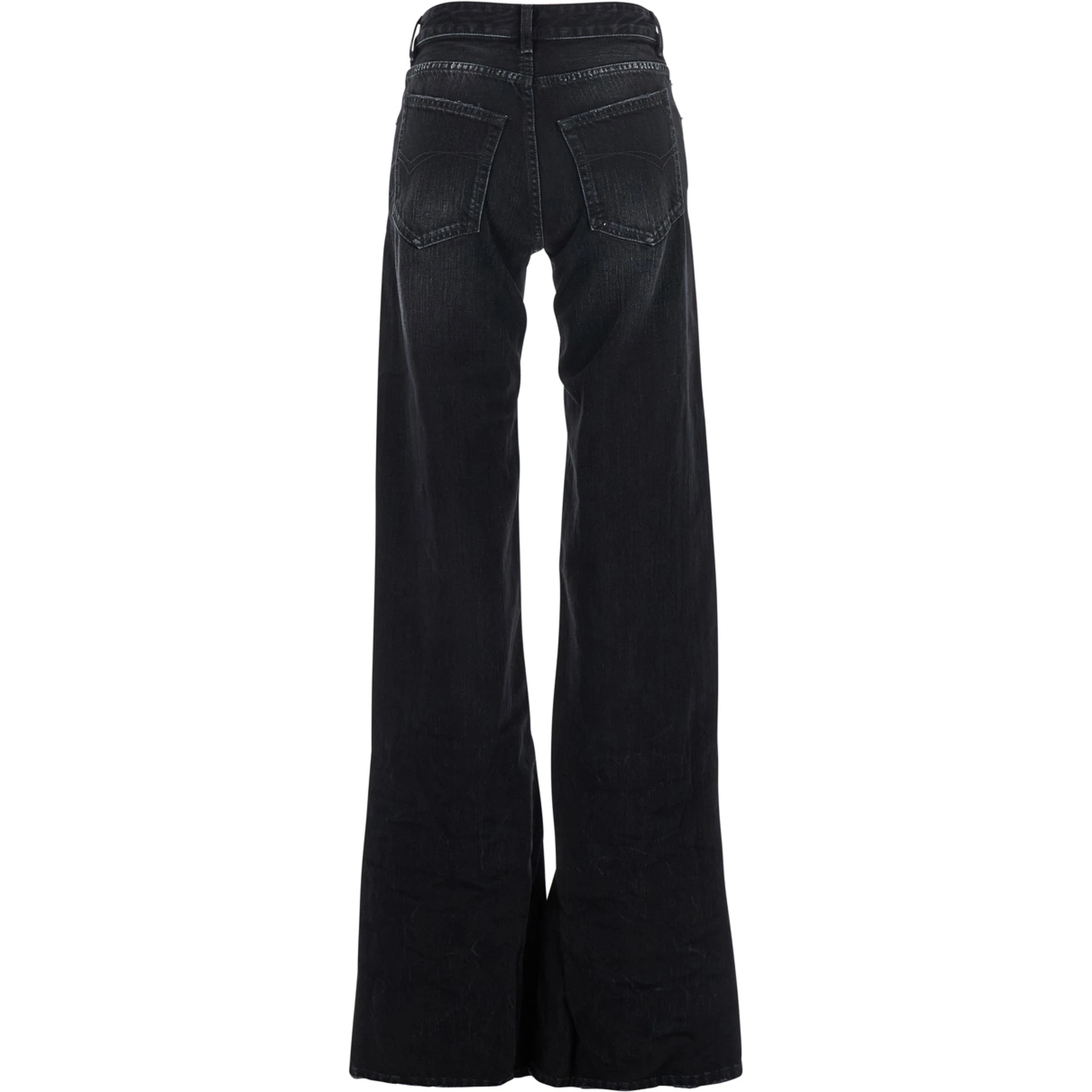 Black Jeans with Faded Effect and Wide Legi n Denim Woman