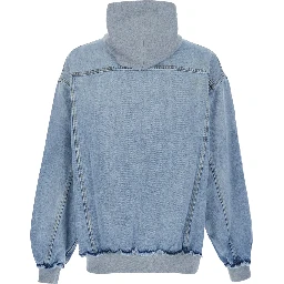 Light Blue Jacket with Fixed Hood and Maxi Logo Lettering on the Sleeve in Denim Man