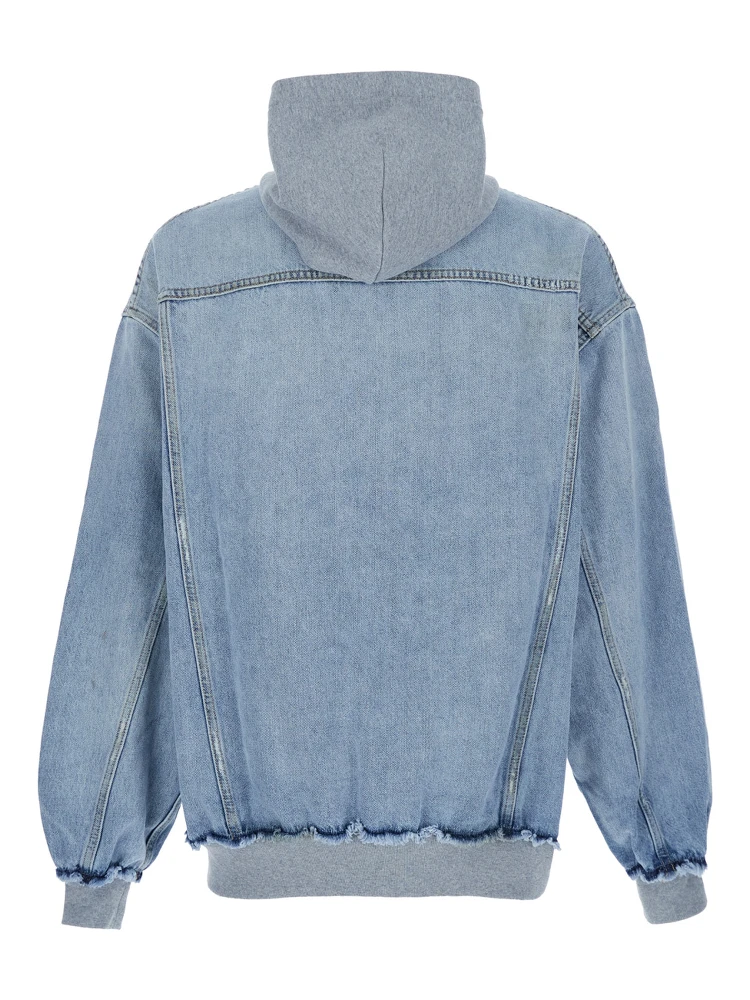 Light Blue Jacket with Fixed Hood and Maxi Logo Lettering on the Sleeve in Denim Man alternative