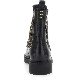Black Ankle Boots with Elastic Side Detailing and FF Motif in Leather Woman