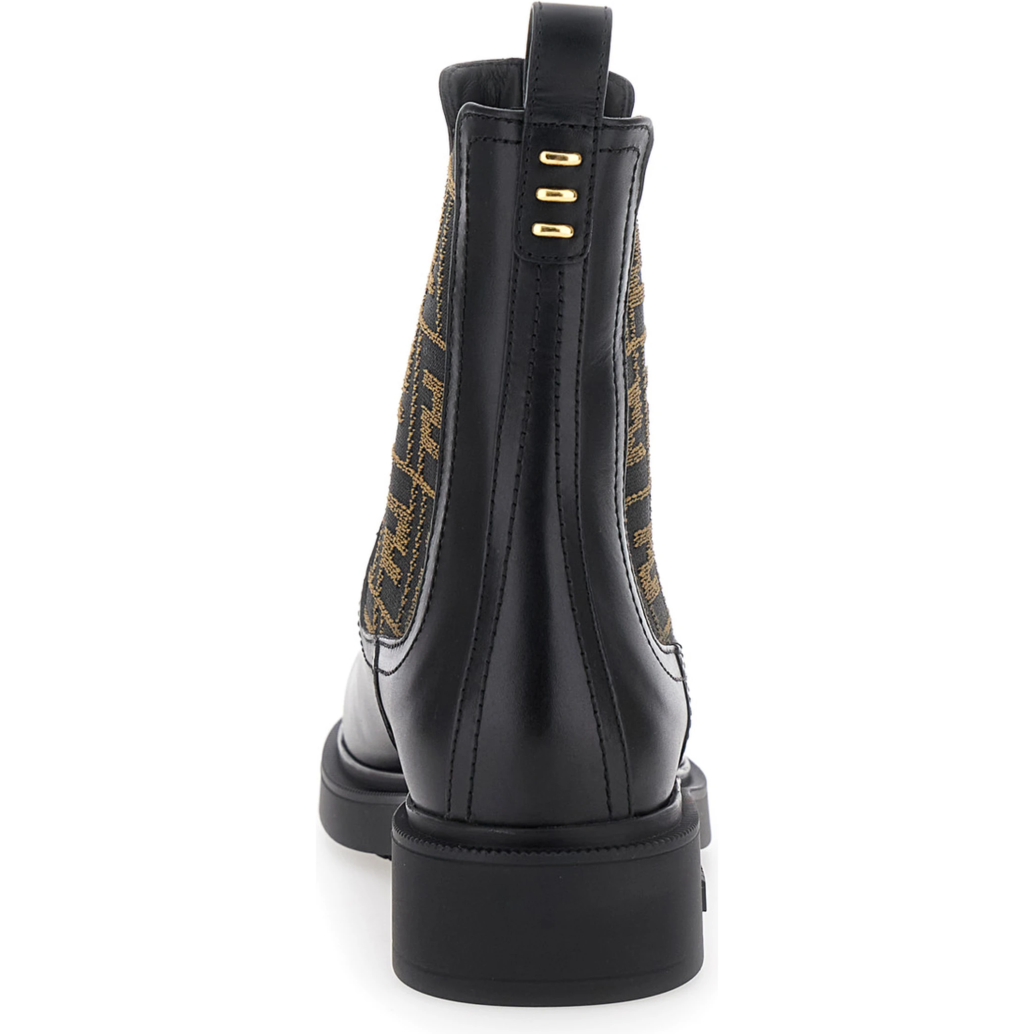 Black Ankle Boots with Elastic Side Detailing and FF Motif in Leather Woman