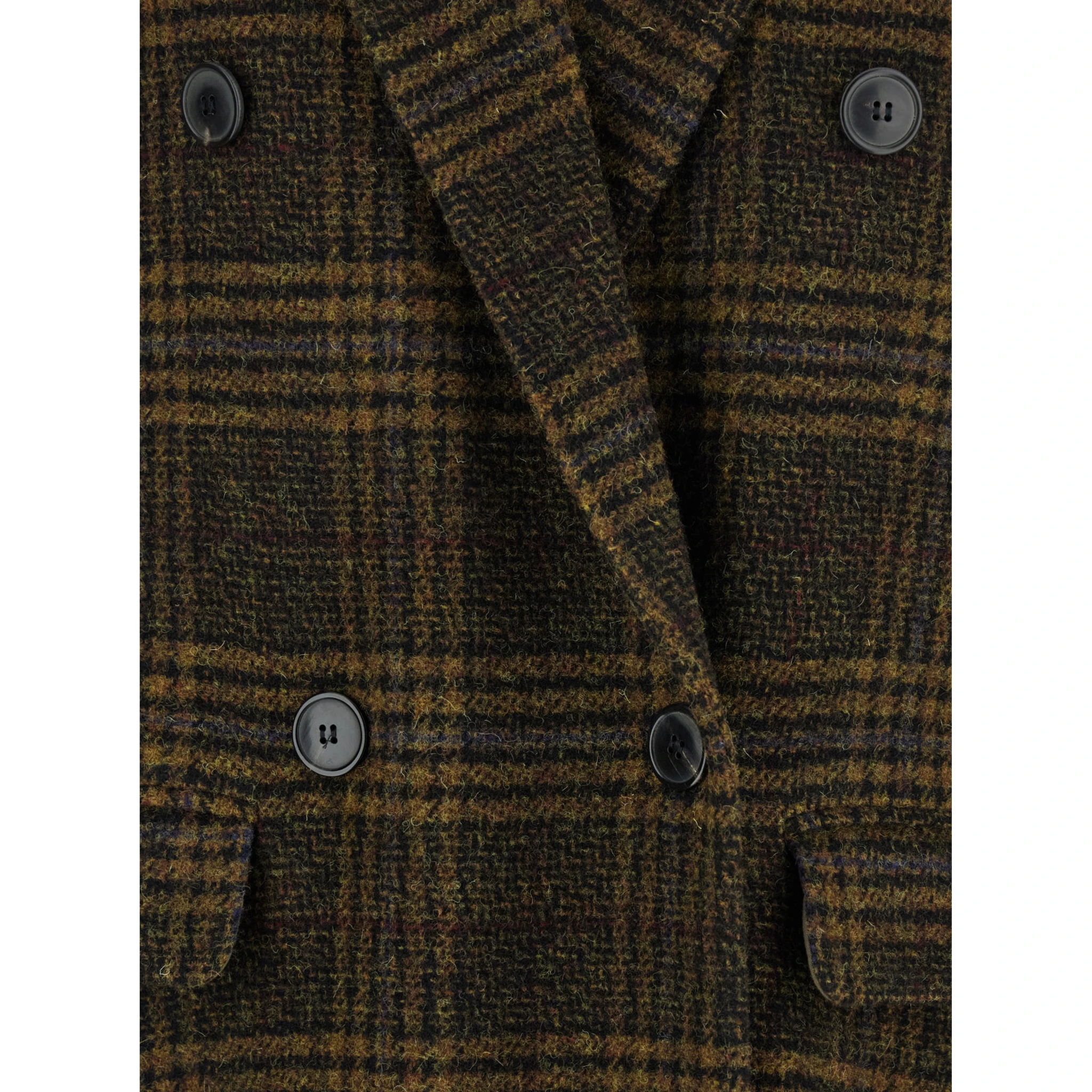 Lexana Green Double-Breasted Coat with Peak Revers and All-Over Check Motif in Wool Woman