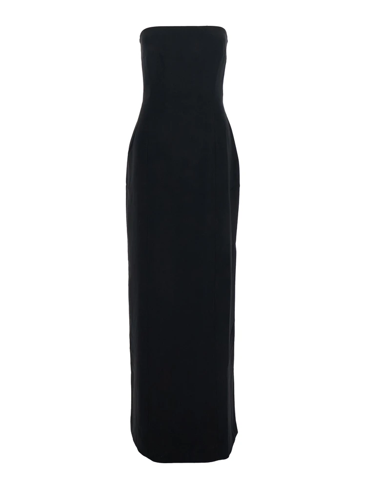 فستان أندرسون الأسود الطويل ذو الكتف المكشوف والفتحة الخلفية من قماش التويل للنساء