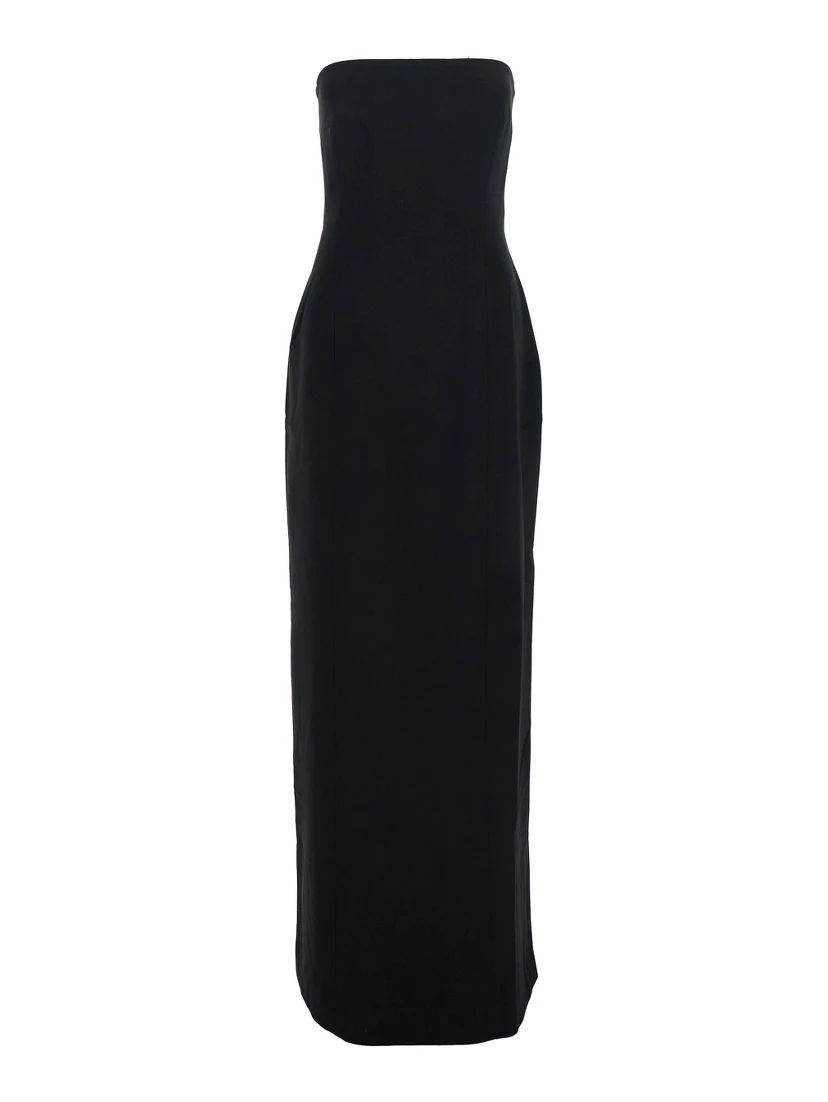 فستان أندرسون الأسود الطويل ذو الكتف المكشوف والفتحة الخلفية من قماش التويل للنساء
